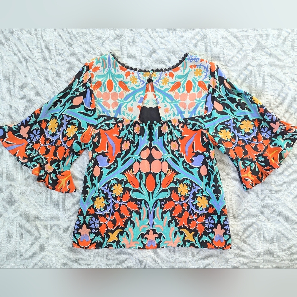 Anthropologie Maeve Silk Floral Folkart Kimono Top - Picture 6 of 9